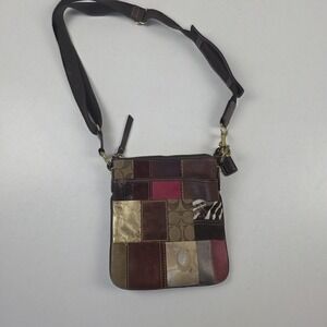 Vintage Y2K Coach Crossbody Bag Womens Small Multicolor Patchwork Leather Zip